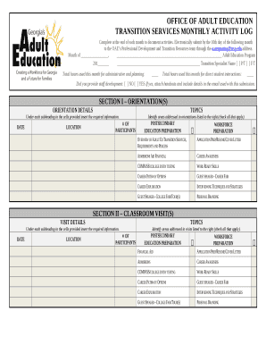TRANSITION SERVICES MONTHLY ACTIVITY LOG
