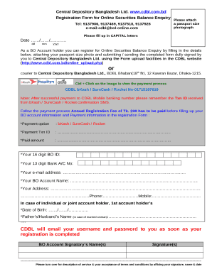 Registration Form for Online Securities Balance Enquiry