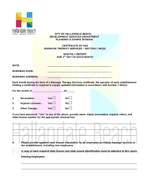 MASSAGE THERAPY SERVICES SECTION 7-461(b)