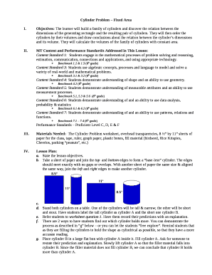 Objectives: The learner will build a family of cylinders and discover the relation between the dimensions of the generating rectangle and the resulting pair of cylinders