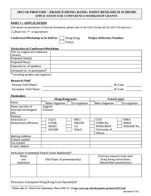 2017/18 PROCORE - FRANCE/HONG KONG JOINT RESEARCH SCHEME