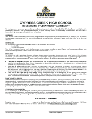 The following document represents an agreement between you, the student or guest of a student at Cypress Creek High School, and Cypress Creek High School