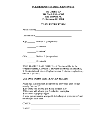 PLEASE SEND THIS FORM & ENTRY FEE