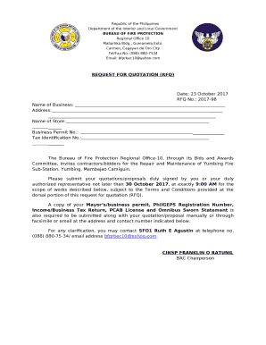 The Bureau of Fire Protection Regional Office-10, through its Bids and Awards Committee, invites contractors/bidders for the Repair and Maintenance of Yumbing Fire Sub-Station, Yumbing, Mambajao Camiguin