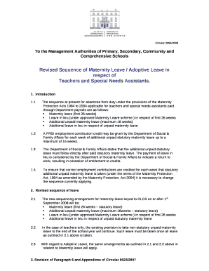 Revised Sequence of Maternity Leave / Adoptive Leave in respect of