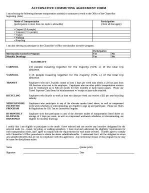 ALTERNATIVE COMMUTING AGREEMENT FORM