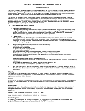 SPECIALIST REGISTRAR START-UP/TRAVEL GRANTS