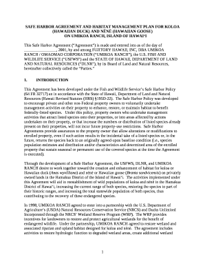 SAFE HARBOR AGREEMENT AND HABITAT MANAGEMENT PLAN FOR KOLOA (Hawaiian Duck) AND NN (Hawaiian Goose)