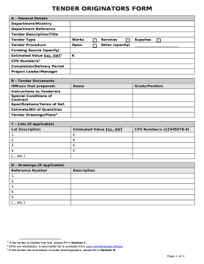TENDER ORIGINATORS FORM