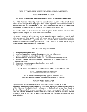 MOUNT VERNON HIGH SCHOOL MEMORIAL SCHOLARSHIP FUND