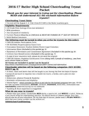 2016-17 Butler High School Cheerleading Tryout Packet