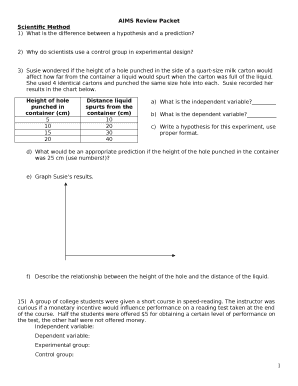 1) What is the difference between a hypothesis and a prediction