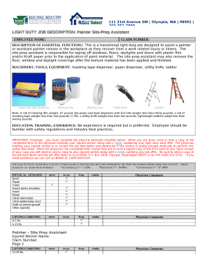LIGHT DUTY JOB DESCRIPTION: Painter Site-Prep Assistant