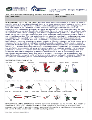 JOB DESCRIPTION: Landscaping Lawn Care/GroundskeeperDOT Code: