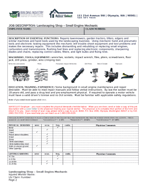 JOB DESCRIPTION: Landscaping Shop Small Engine Mechanic