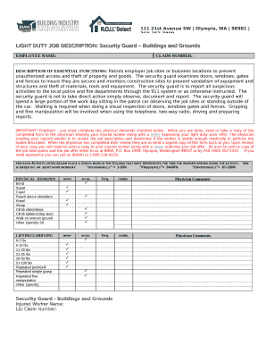 LIGHT DUTY JOB DESCRIPTION: Security Guard Buildings and Grounds