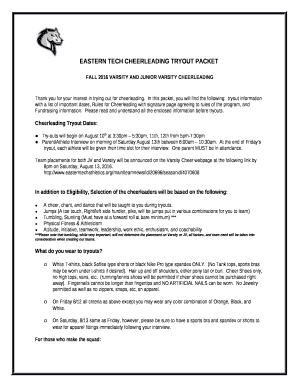 Eastern Tech Cheerleading Tryout Packet