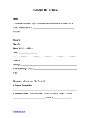 Generic Bill of Sale