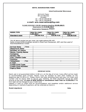 HOTEL RESERVATION FORM InterContinental Warszawa 49 Emillii ...
