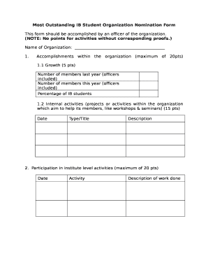 Most Outstanding IB Student Organization Nomination Form