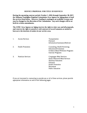 During the upcoming contract period, October 1, 2016 through September 30, 2017, the Alabama Tombigbee Regional Commission Area Agency on Aging plans to fund the services listed below