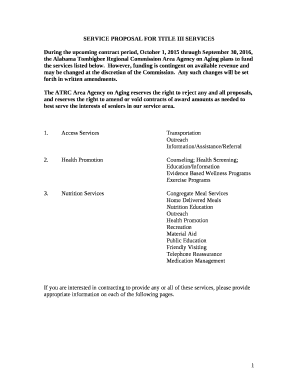 During the upcoming contract period, October 1, 2015 through September 30, 2016, the Alabama Tombigbee Regional Commission Area Agency on Aging plans to fund the services listed below