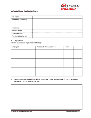 Volleyball Lead Application Form