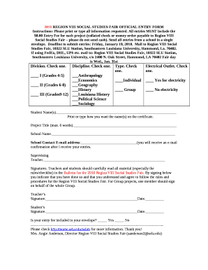 2018 REGION VIII SOCIAL STUDIES FAIR OFFICIAL ENTRY FORM
