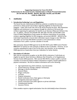 Supporting Statement for Form SSA-8510