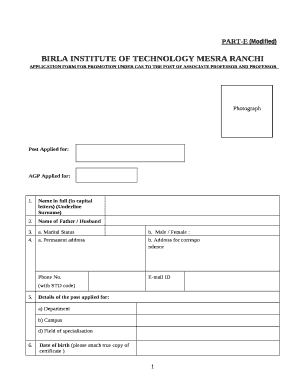 Dowload Application Form - BIT Mesra