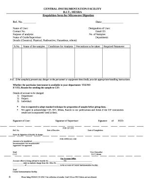 Requisition form for Microwave Digestion