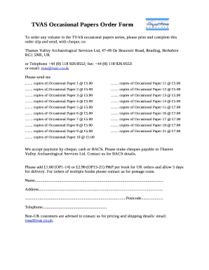 TVAS Occasional Papers Order Form