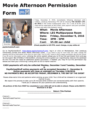 Movie Afternoon Permission Form