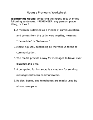 Nouns / Pronouns Worksheet Doc Template | pdfFiller