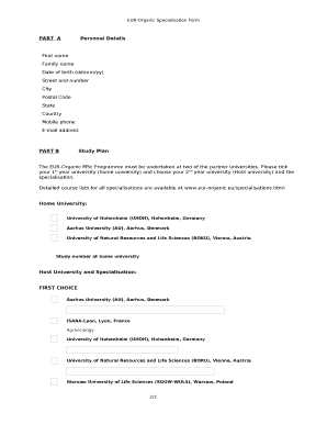 Application Form for Choosing Specialisation