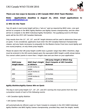 There are two ways to become a UKI Canada WAO 2016 Team Member