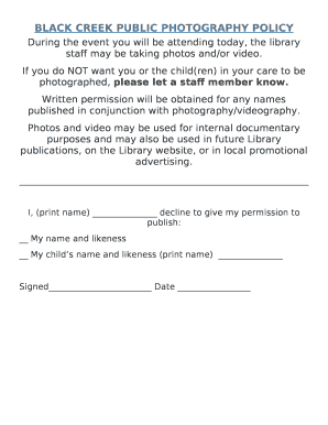 BLACK CREEK PUBLIC PHOTOGRAPHY POLICY