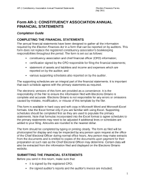 Form AR-1: CONSTITUENCY ASSOCIATION ANNUAL FINANCIAL STATEMENTS
