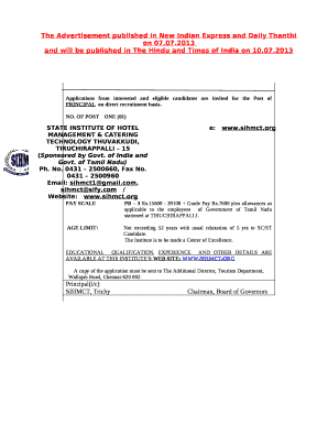 The Advertisement published in New Indian Express and Daily Thanthi on 07