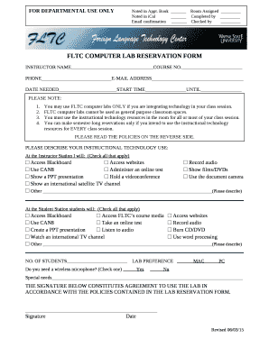 FLTC COMPUTER LAB RESERVATION FORM