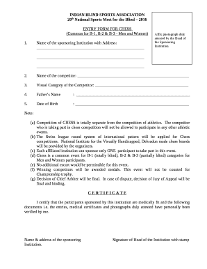ENTRY FORM FOR CHESS