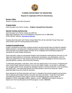 Floridas Adult Education and Family Literacy State Plan will be extended through fiscal year (2015-2016) under the existing federal authorization
