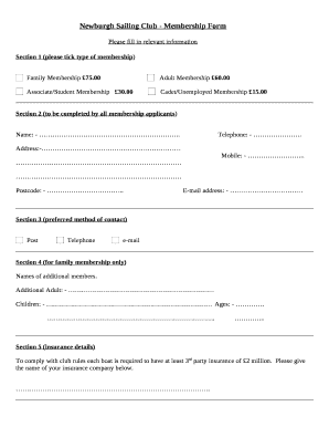 Newburgh Sailing Club - Membership Form