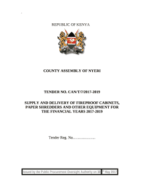 SUPPLY AND DELIVERY OF FIREPROOF CABINETS, PAPER SHREDDERS AND OTHER EQUIPMENT FOR THE FINANCIAL YEARS 2017-2019
