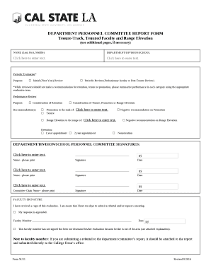 DEPARTMENT PERSONNEL COMMITTEE REPORT FORM