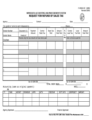 REQUEST FOR REFUND OF SALES TAX