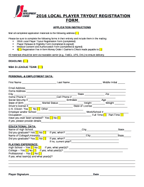 2016 LOCAL PLAYER TRYOUT REGISTRATION FORM