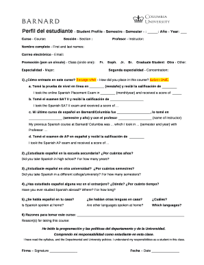 Perfil del estudiante - Student Profile - Semestre - Semester - : : Ao - Year: