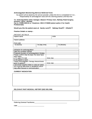 Anticoagulant Monitoring Service Referral Form