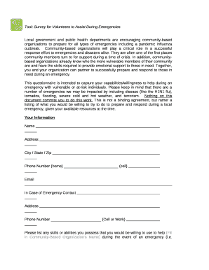 Tool: Survey for Volunteers to Assist During Emergencies